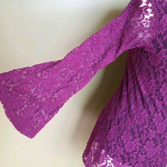 Elan Boho Bell Sleeve Scoop Back Lace Tunic Top Large - Picture 8 of 11